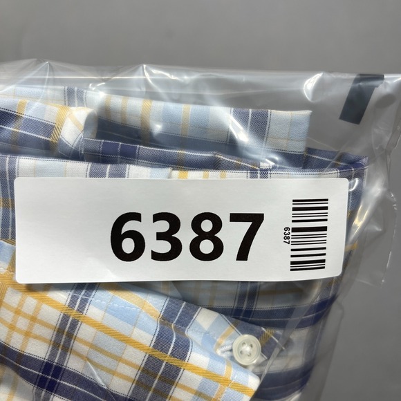 Faconnable Mens XL Button Down Shirt Blue Yellow Plaid Long Sleeve Casual - Picture 12 of 12